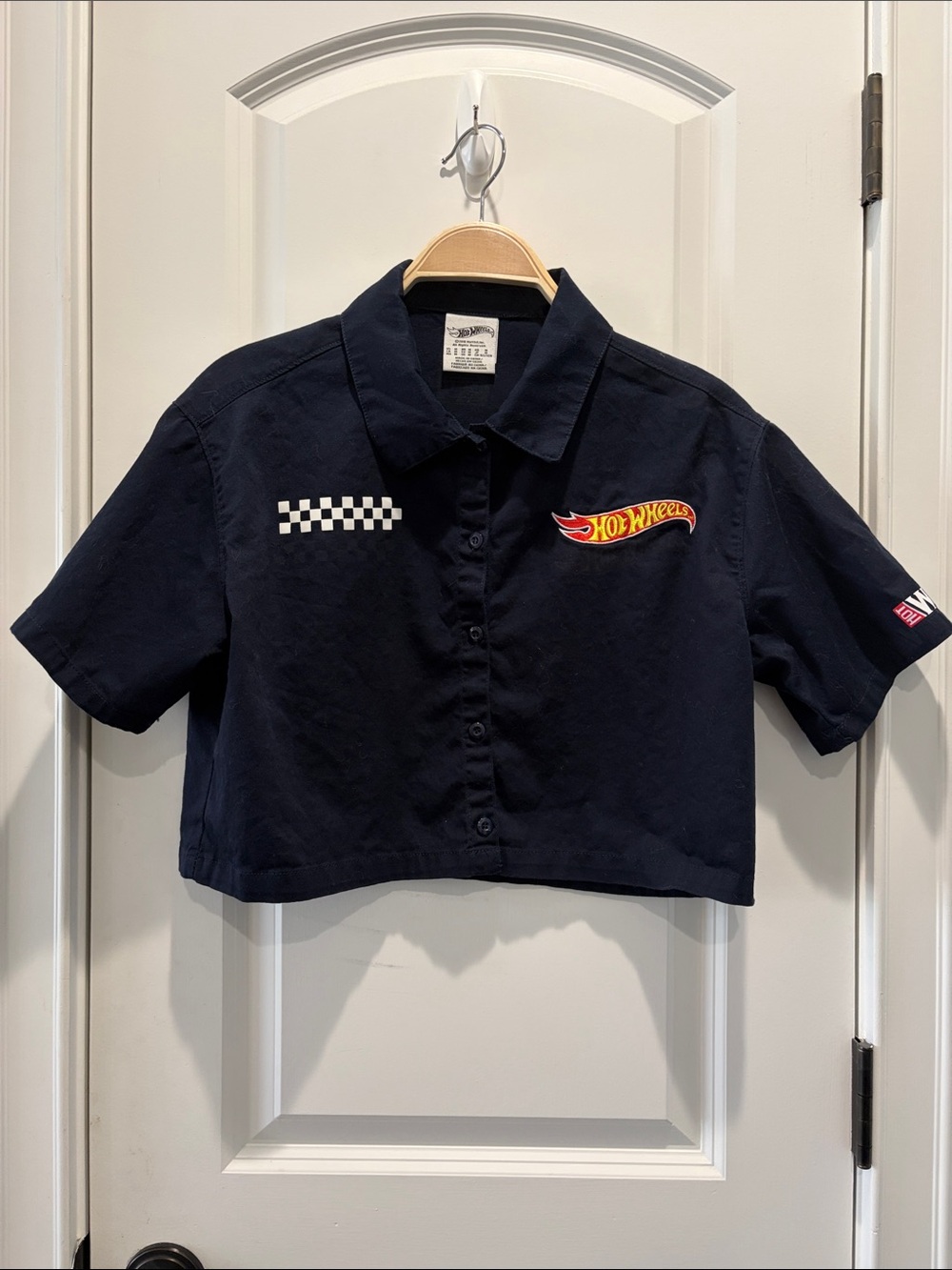 Hot wheels dark Navy Cropped Button-Front Shirt